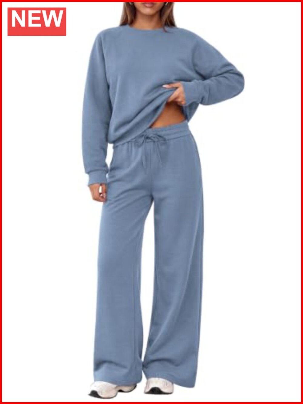 2 Piece Lounge Set Women Matching Sweatsuit Long Sleeve Wide Leg Pants with